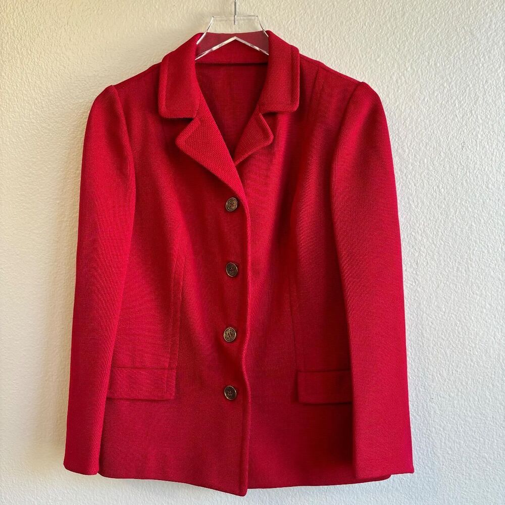 vintage handmade ruby cherry red blazer M polyester 70s gold buttons Twee